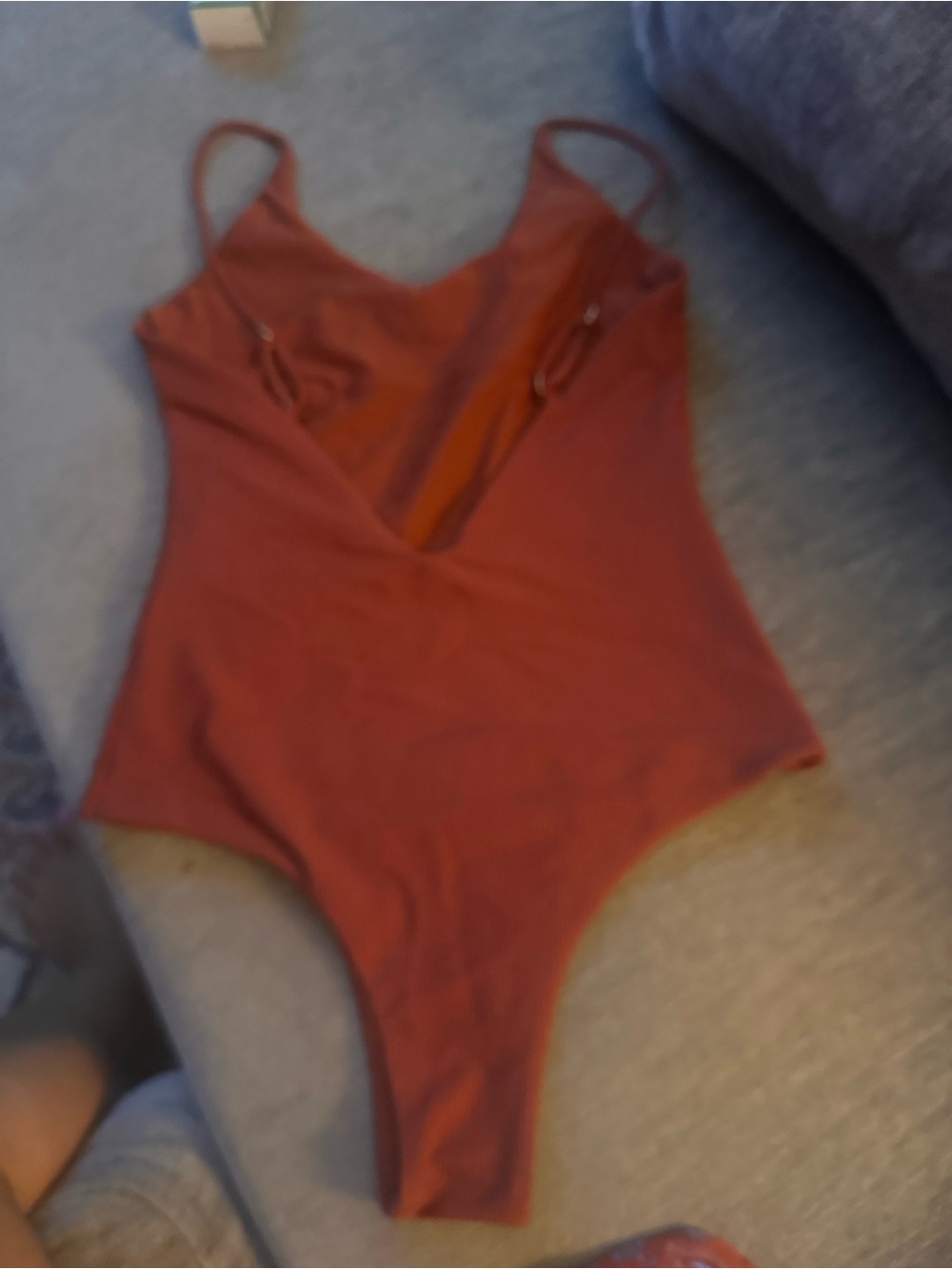 Rust colored Ribbed One-Piece Swimsuit - Picture 2 of 3